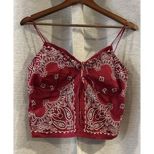 Y2K Bandana Red‎ Cropped Tank Top Size Large Festival
